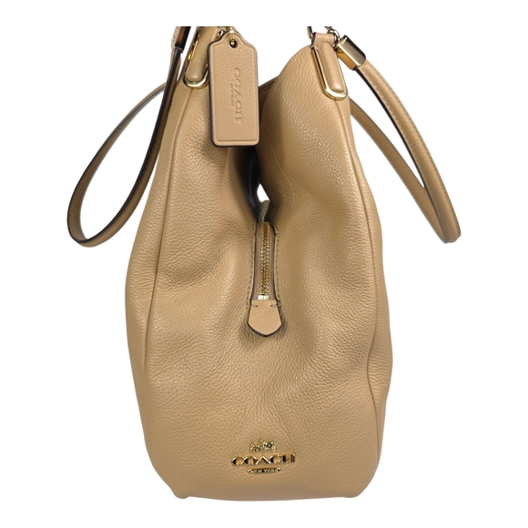 Authenticated COACH Phoebe Camel Color Pebbled Leather Large Shoulder Bag COA - Picture 6 of 17